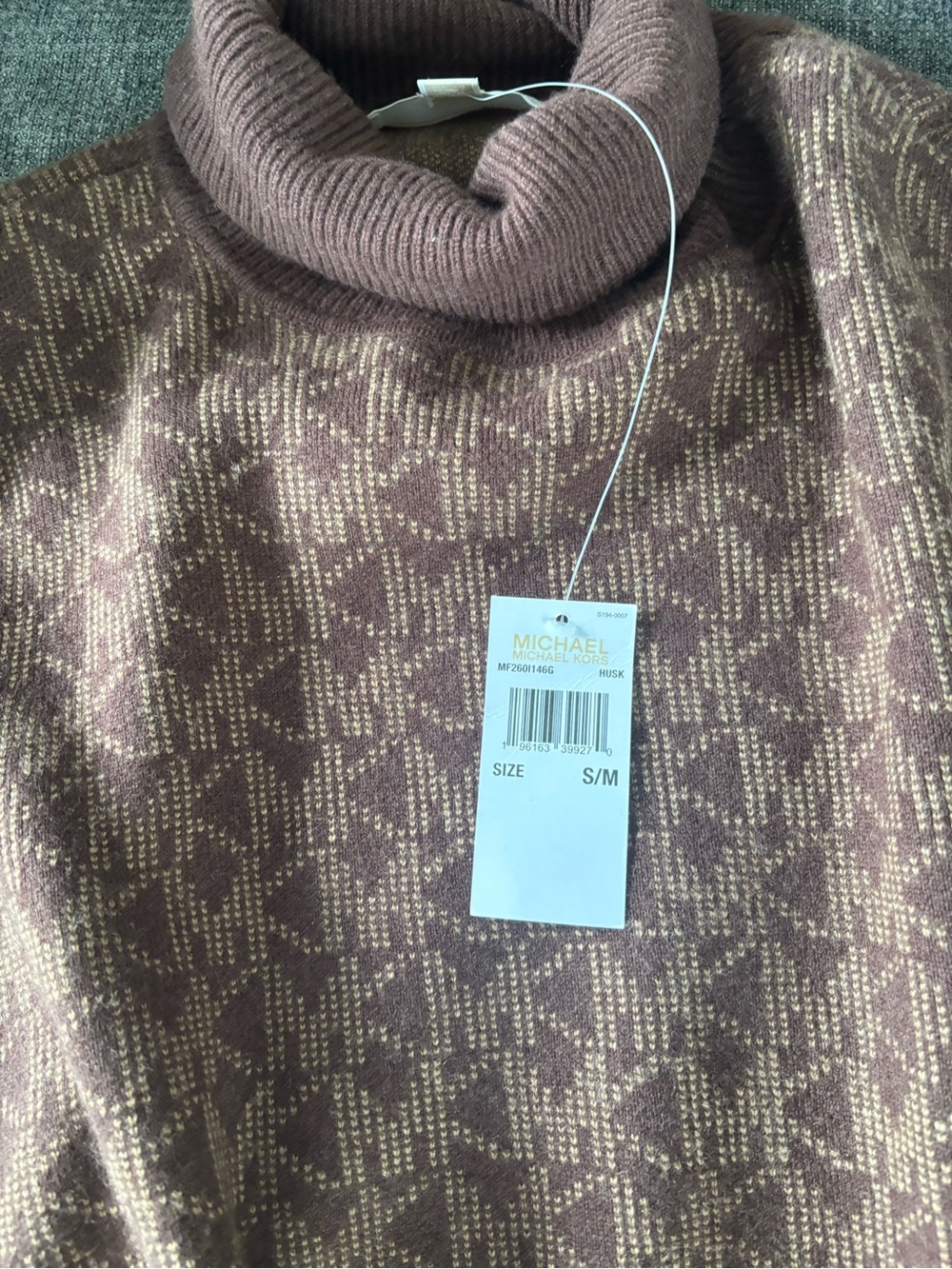 Michael Kors Brown and Tan Monogram Turtleneck Sweater NWT. Size S/M